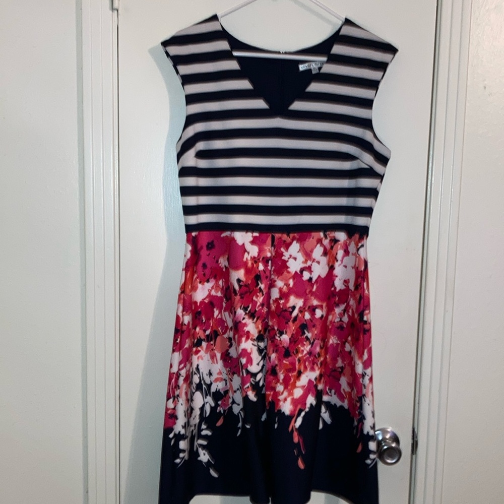 Tea length stripes & floral dress